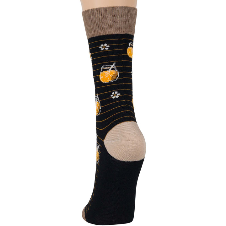 women-cotton-crew-fun-sock-4 pack-large-honey-black-beige-orange