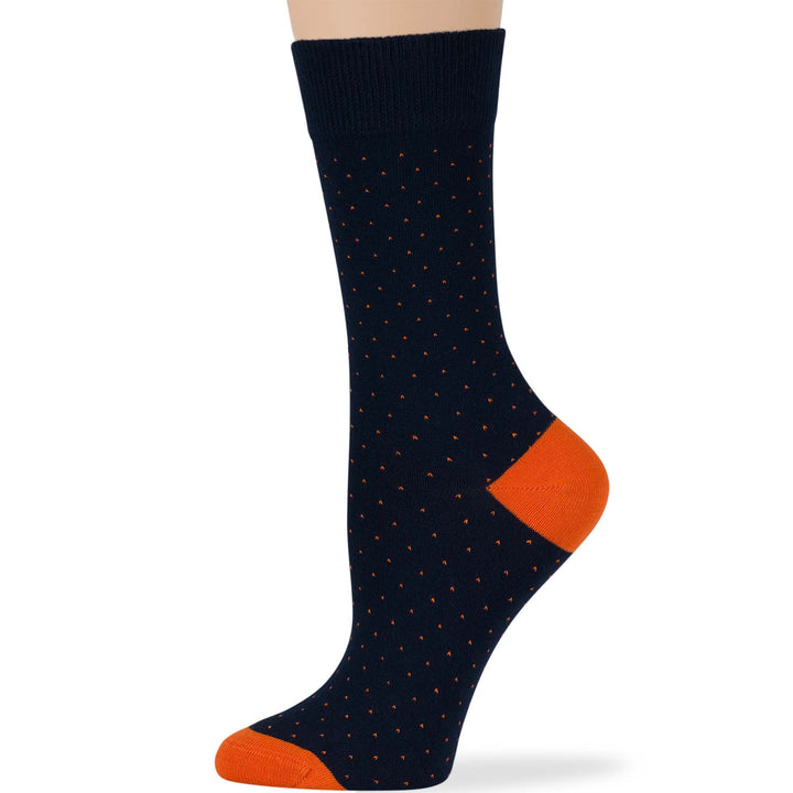 women-cotton-crew-fun-sock-4 pack-large-polka-dot-dark navy-orange