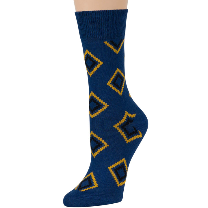 women-cotton-crew-fun-sock-4 pack-large-geometric-pattern-blue-black-yellow