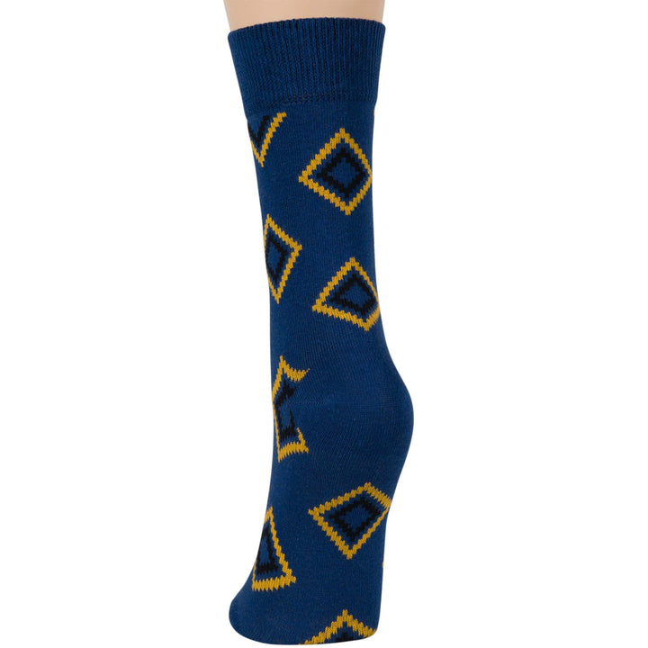 women-cotton-crew-fun-sock-4 pack-large-geometric-pattern-blue-black-yellow