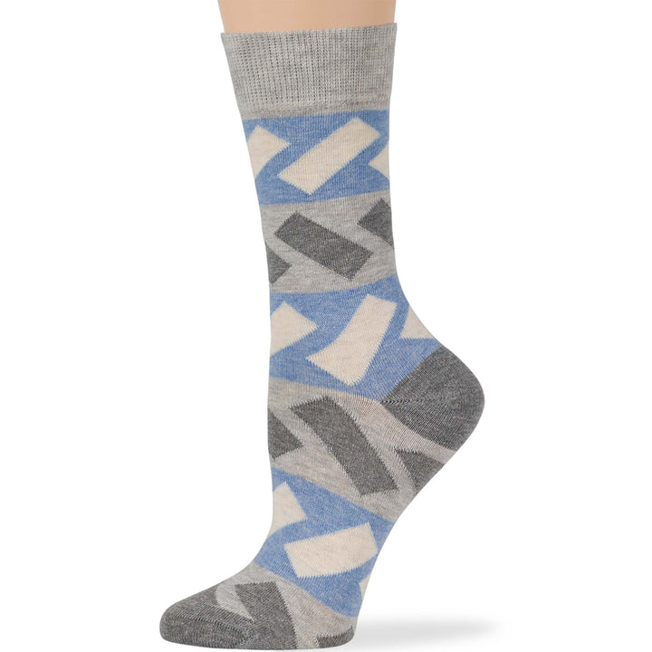 women-cotton-crew-fun-sock-4 pack-large-indian-geometric-patterns-grey-charcoal-sand-blue