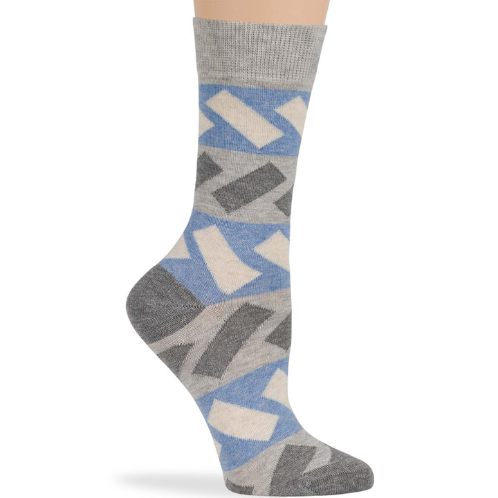 women-cotton-crew-fun-sock-4 pack-large-indian-geometric-patterns-grey-charcoal-sand-blue