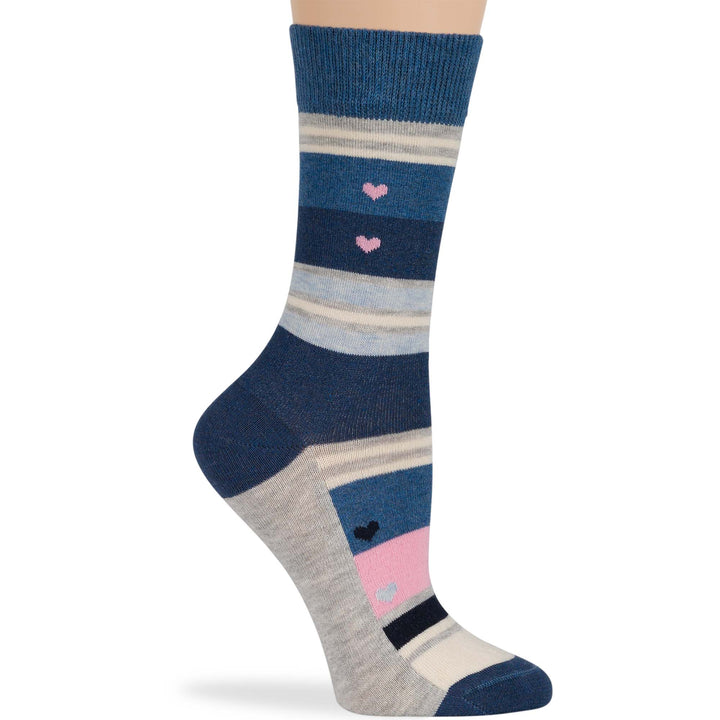 women-cotton-novelty-sock-4 pack-large-heart-stripe-blue-navy-grey-pink