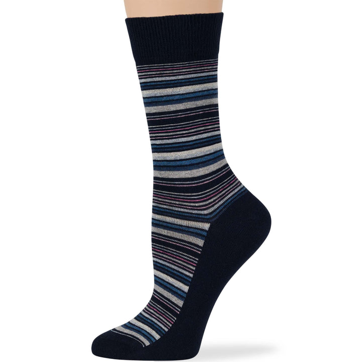 women-cotton-novelty-sock-4 pack-large-stripe-blue-navy-grey-pink