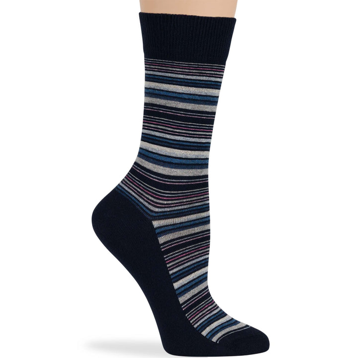 women-cotton-novelty-sock-4 pack-large-stripe-blue-navy-grey-pink