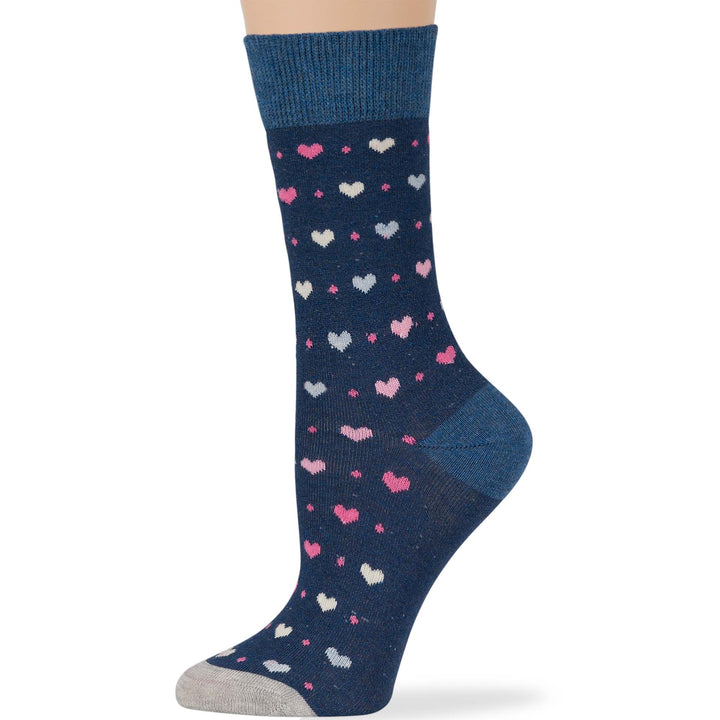 women-cotton-novelty-sock-4 pack-large-heart-blue-light navy-grey-pink