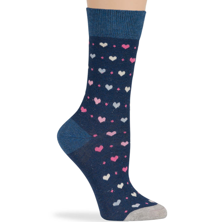 women-cotton-novelty-sock-4 pack-large-heart-blue-light navy-grey-pink