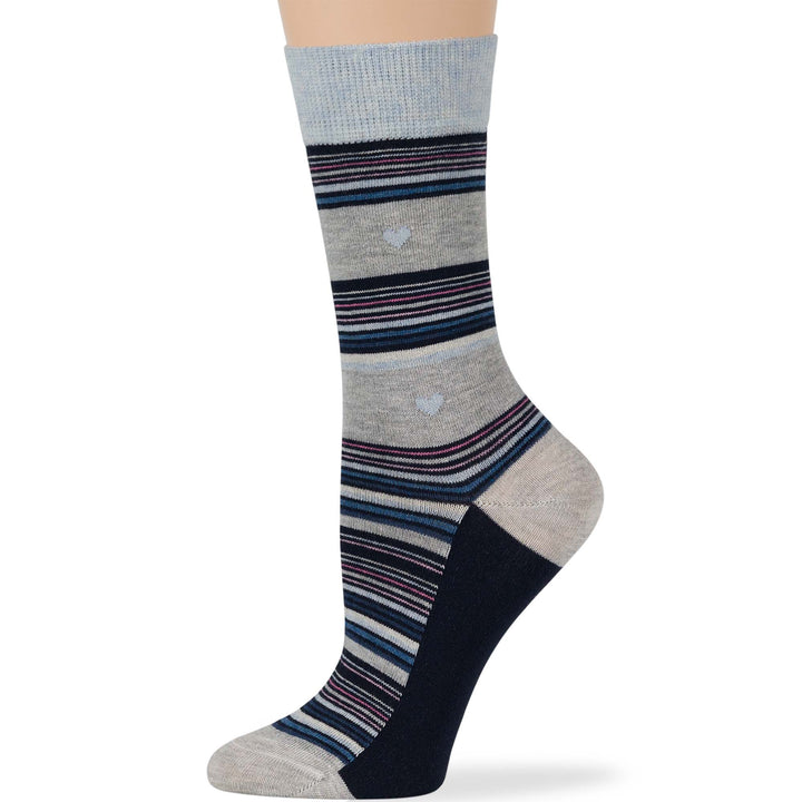 women-cotton-novelty-sock-4 pack-large-heart-stripe-blue-navy-grey-pink