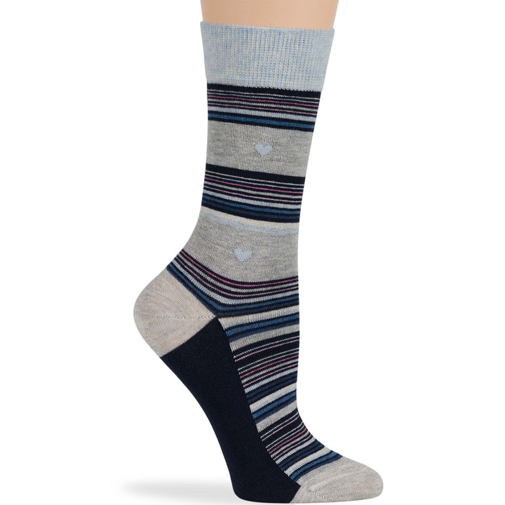 women-cotton-novelty-sock-4 pack-large-heart-stripe-blue-navy-grey-pink