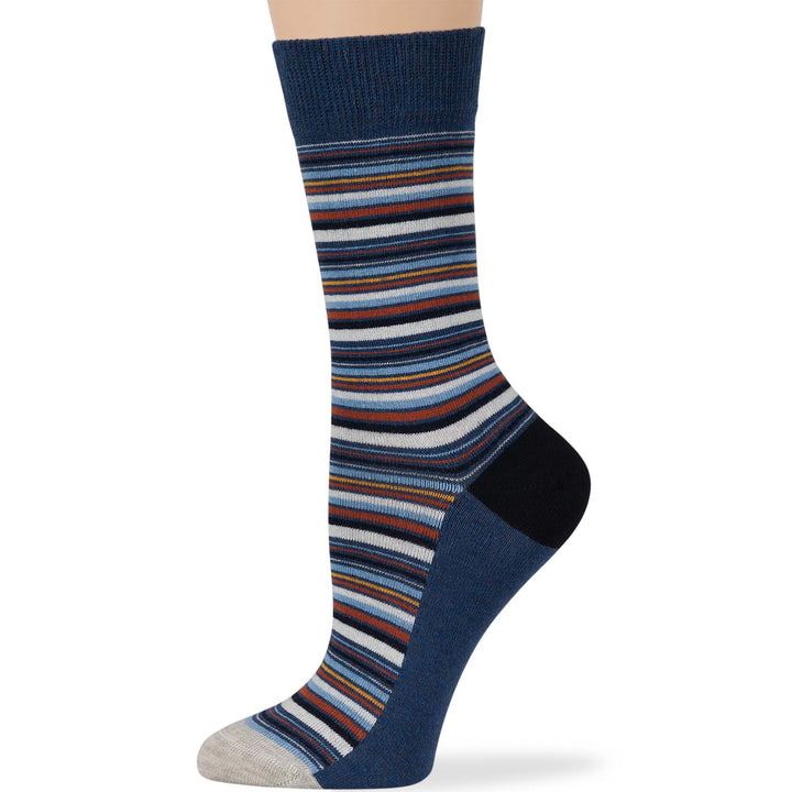 women-cotton-crew-fashion-sock-4 pack-large-stripe-navy-blue-brown