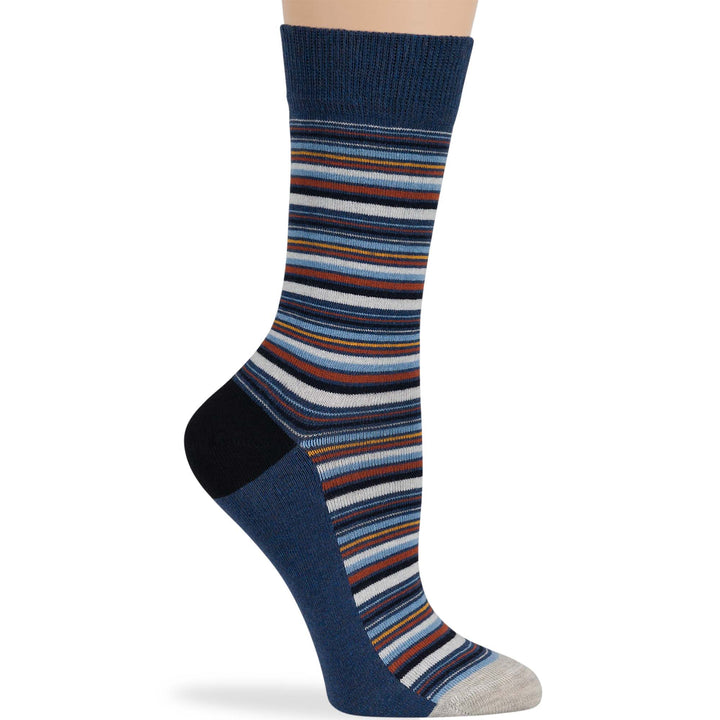 women-cotton-crew-fashion-sock-4 pack-large-stripe-navy-blue-brown