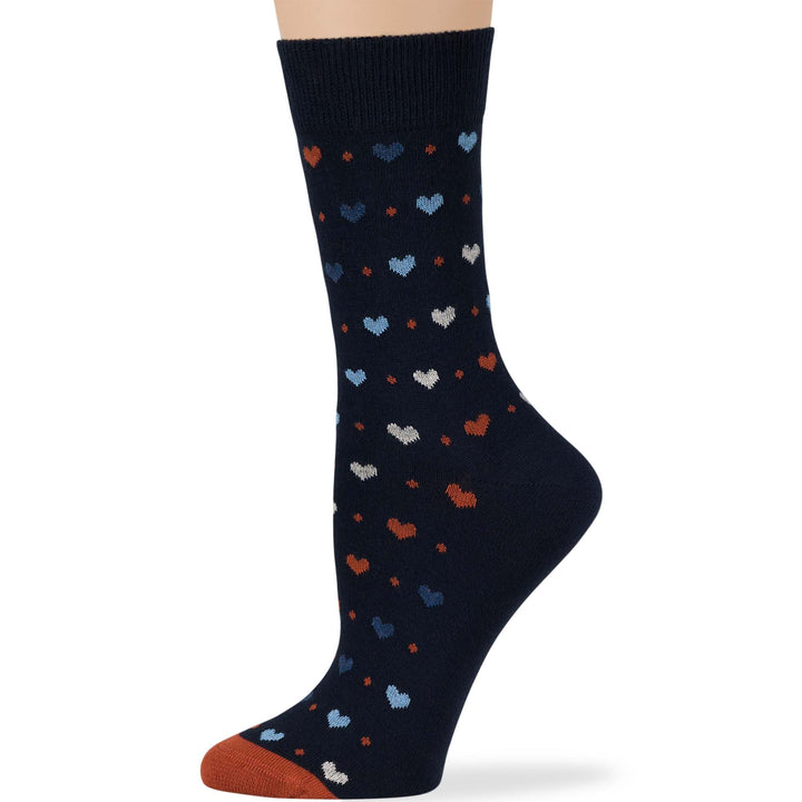 women-cotton-crew-fashion-sock-4 pack-large-heart-dark navy-blue-brown