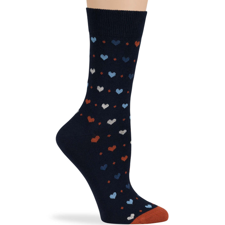 women-cotton-crew-fashion-sock-4 pack-large-heart-dark navy-blue-brown