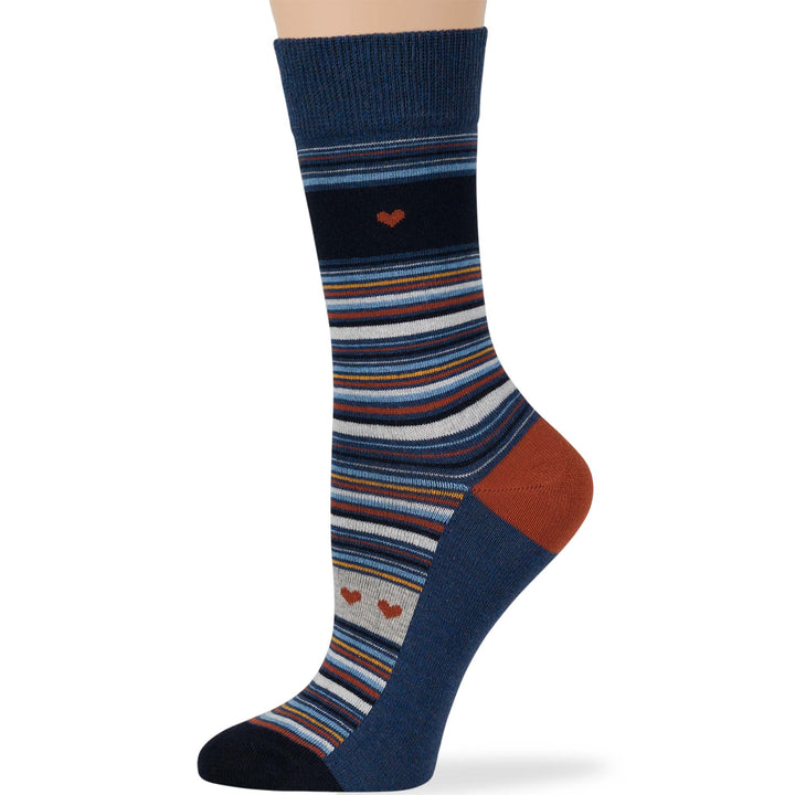 women-cotton-crew-fashion-sock-4 pack-large-heart-stripe-navy-blue-brown