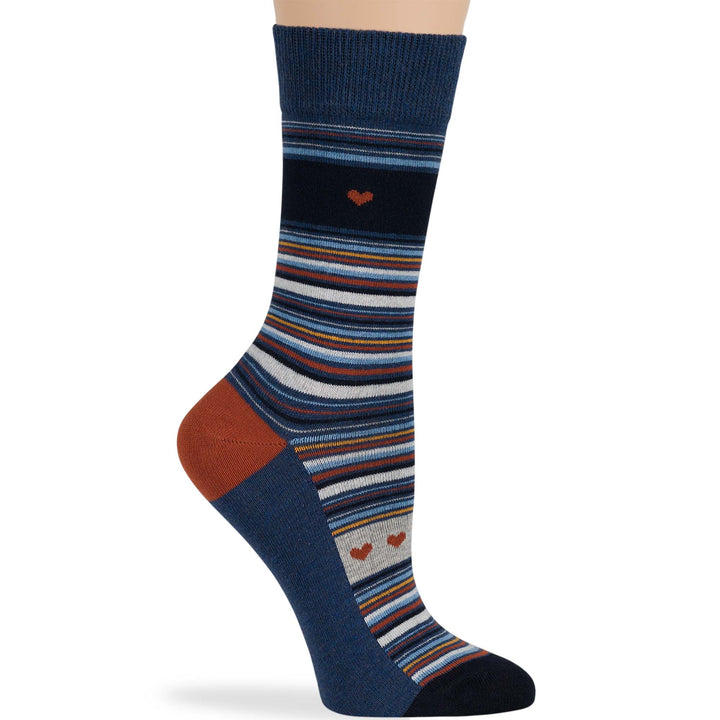 women-cotton-crew-fashion-sock-4 pack-large-heart-stripe-navy-blue-brown