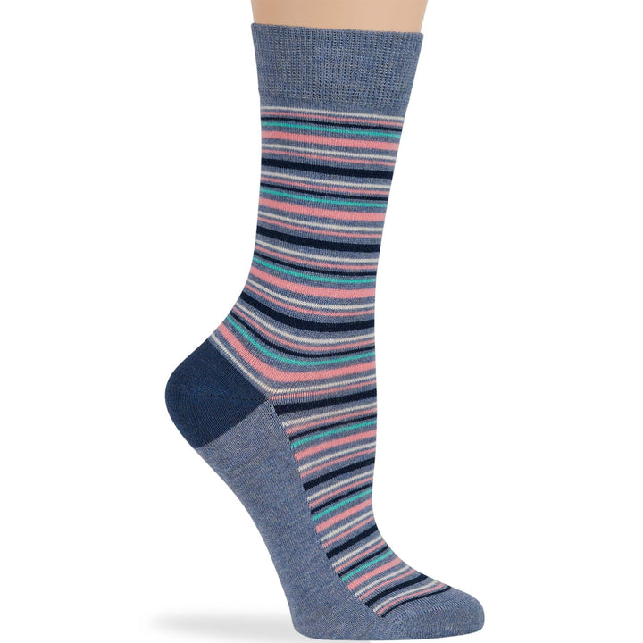 women-cotton-novelty-calf-sock-4 pack-medium-stripe-patterned-navy-blue-pink