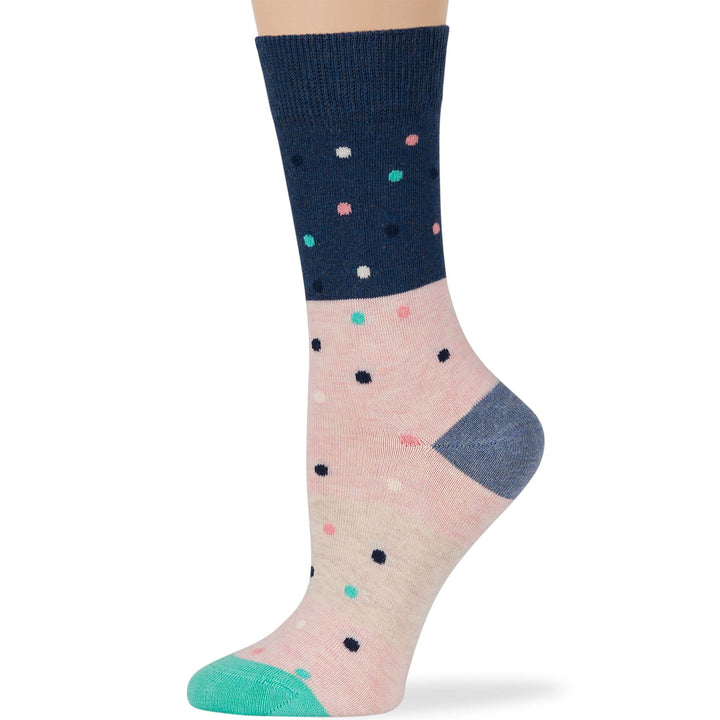 women-cotton-novelty-calf-sock-4 pack-medium-dot-patterned-navy-blue-pink