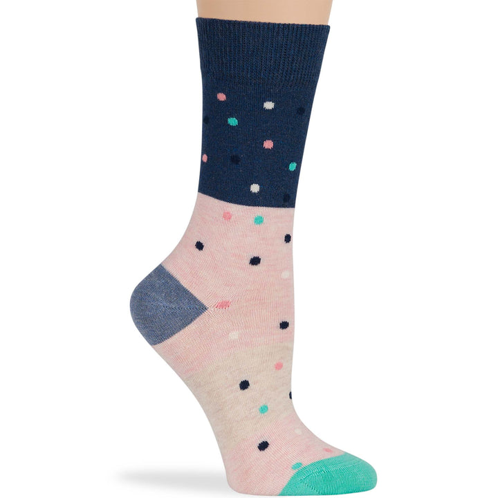 women-cotton-novelty-calf-sock-4 pack-medium-dot-patterned-navy-blue-pink