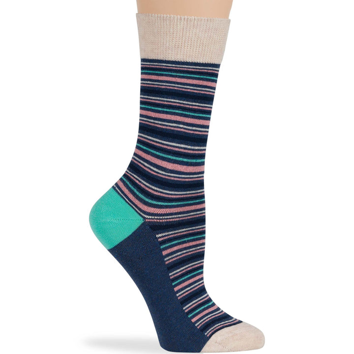 women-cotton-novelty-calf-sock-4 pack-medium-stripe-patterned-navy-blue-pink