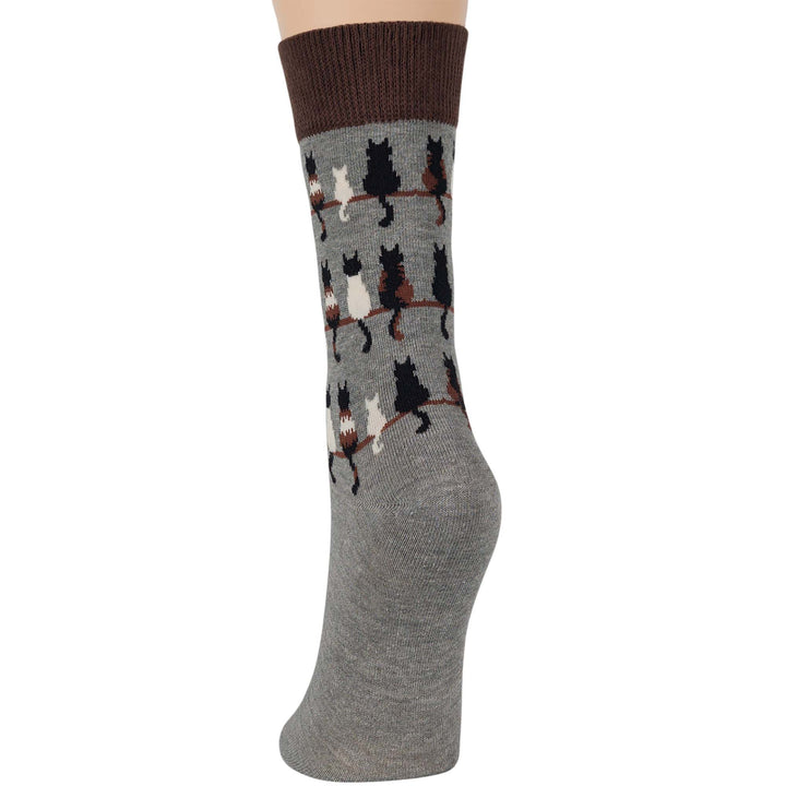 women-cotton-crew-fun-sock-4 pack-large-cat-brown-grey-ecru-black