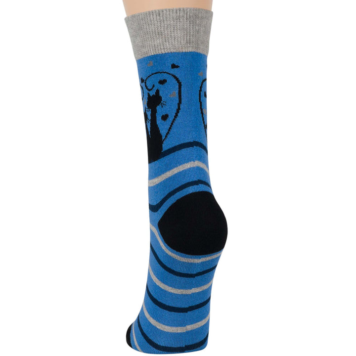 women-cotton-crew-fun-sock-4 pack-large-cat-moon-heart-tail-black-navy-blue-grey