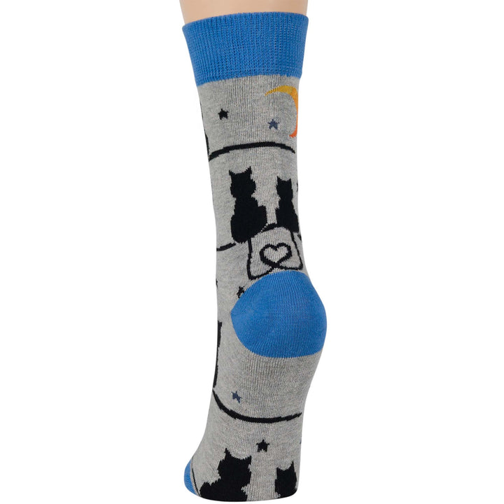 women-cotton-crew-fun-sock-4 pack-large-cat-moon-heart-tail-black-navy-blue-grey