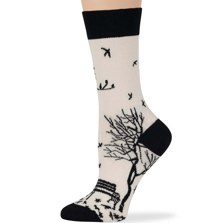 women-cotton-crew-fun-sock-4 pack-large-love-bird-book-tree-black-ecru