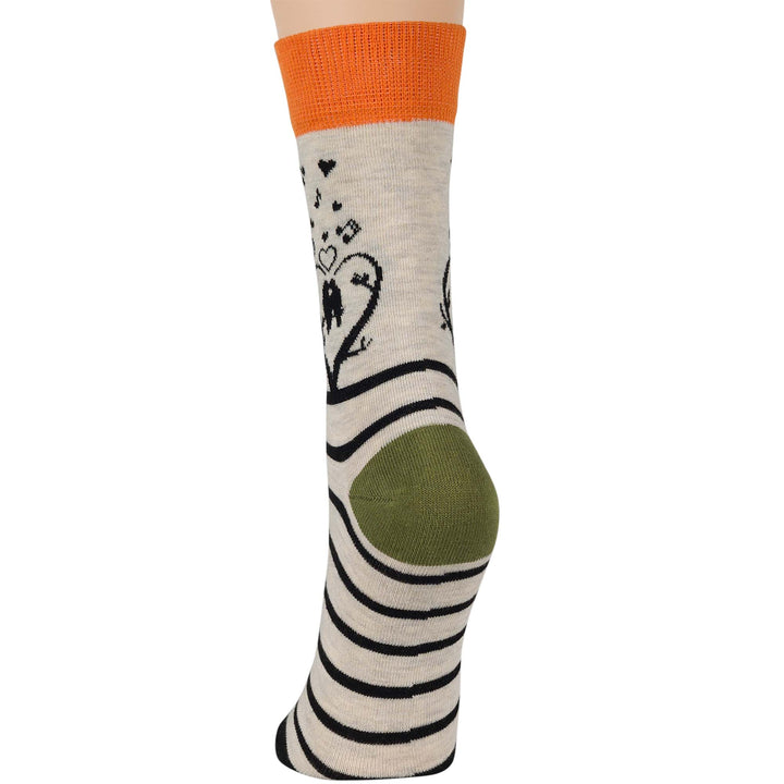 women-cotton-crew-fun-sock-4 pack-large-love-bird-tree-black-green-ecru