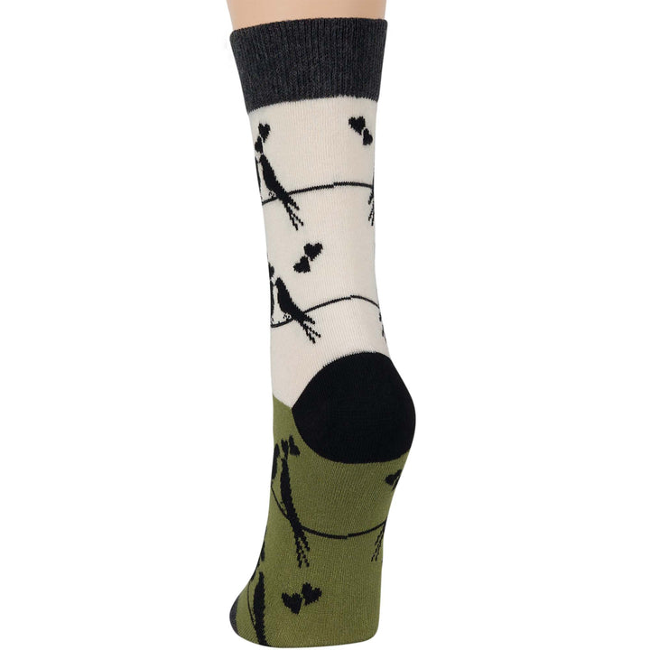 women-cotton-crew-fun-sock-4 pack-large-love-bird-black-grey-olive green-ecru