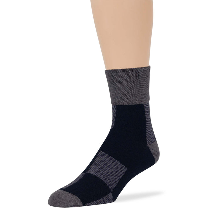 men-diabetic-cotton-extra-wide-quarter-socks-5 pack-large-stripe-pattern-dark navy-dark grey-black