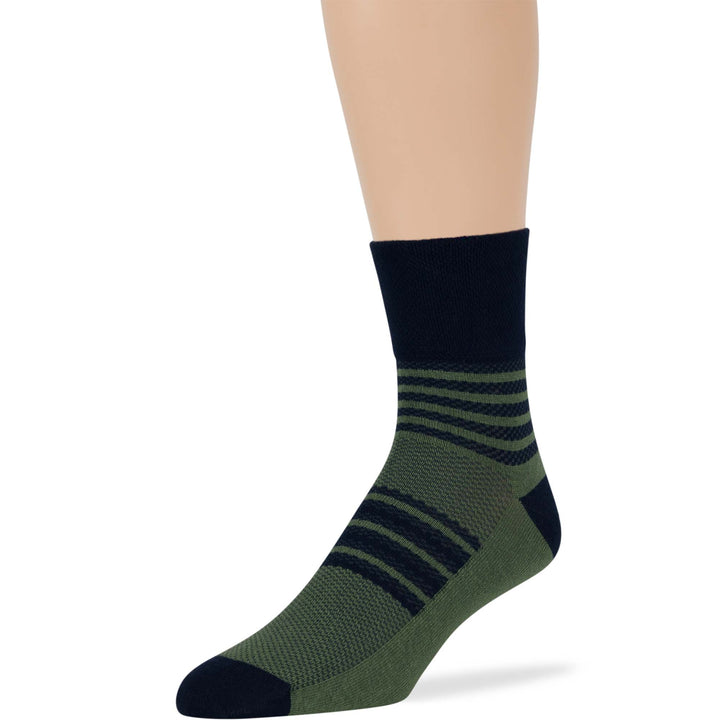 men-diabetic-cotton-extra-wide-quarter-socks-5 pack-large-stripe-pattern-dark navy-dark grey-green-black