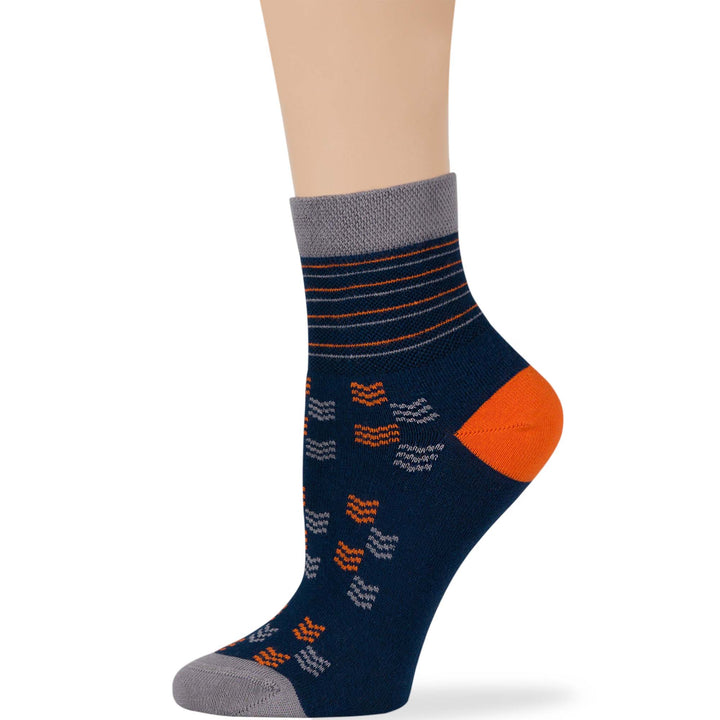 women-cotton-diabetic-ankle-seamless-non-binding-sock-4 pack-large-polka-dot-dark navy-grey-orange