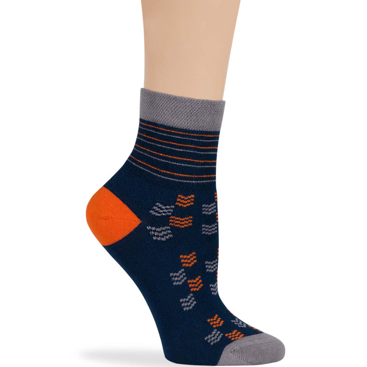 women-cotton-diabetic-ankle-seamless-non-binding-sock-4 pack-large-polka-dot-dark navy-grey-orange