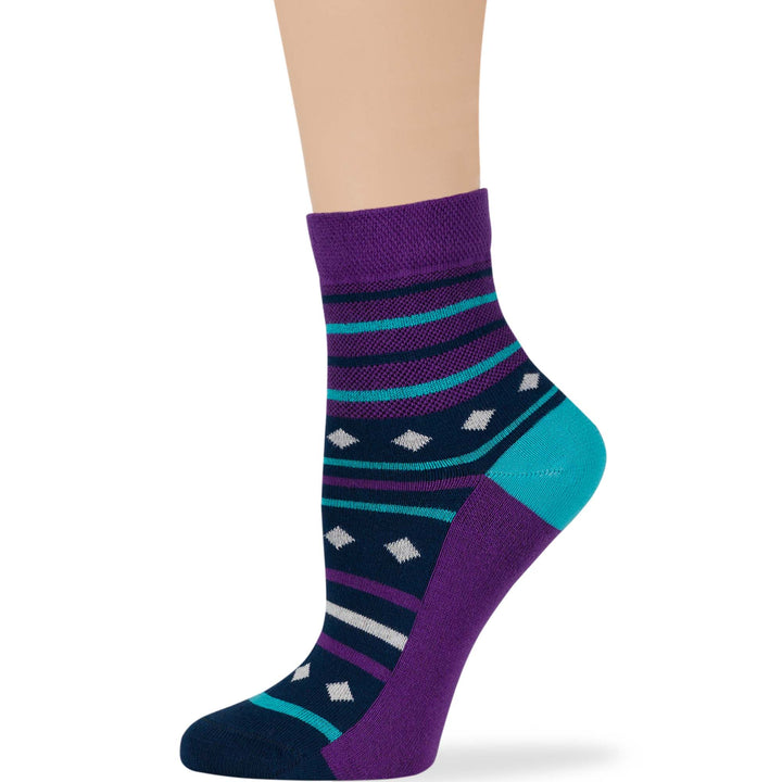 women-cotton-diabetic-ankle-seamless-non-binding-sock-4 pack-large-polka-dot-dark navy-blue-purple