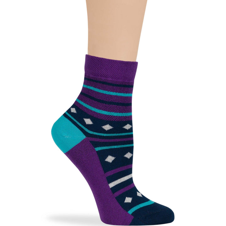 women-cotton-diabetic-ankle-seamless-non-binding-sock-4 pack-large-polka-dot-dark navy-blue-purple