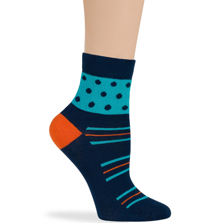 women-cotton-diabetic-ankle-seamless-non-binding-sock-4 pack-large-polka-dot-dark navy-blue-orange