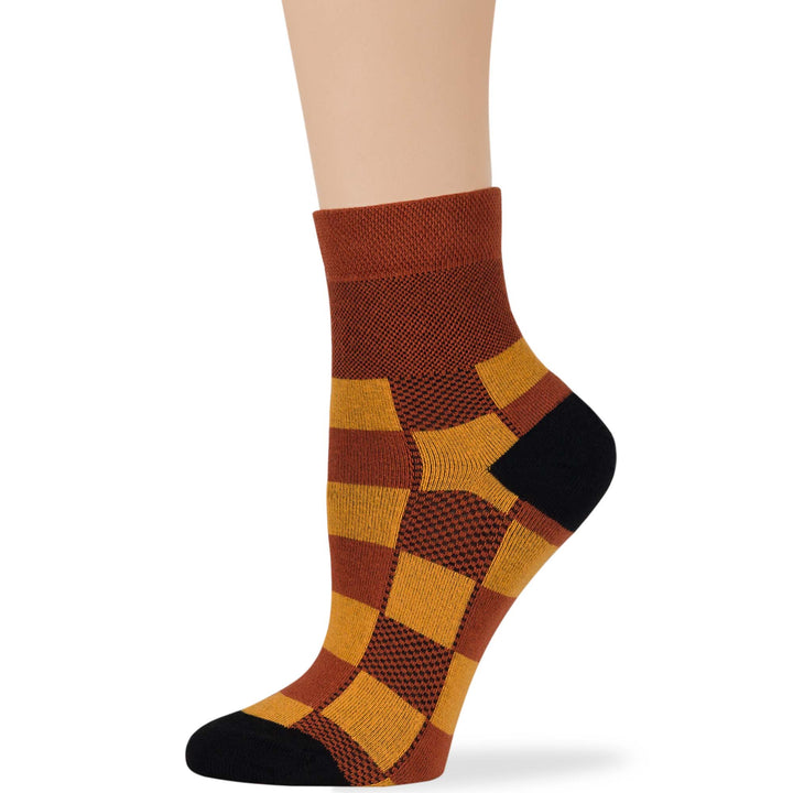 women-cotton-diabetic-ankle-seamless-non-binding-sock-4 pack-large-stripe-black-brown-orange