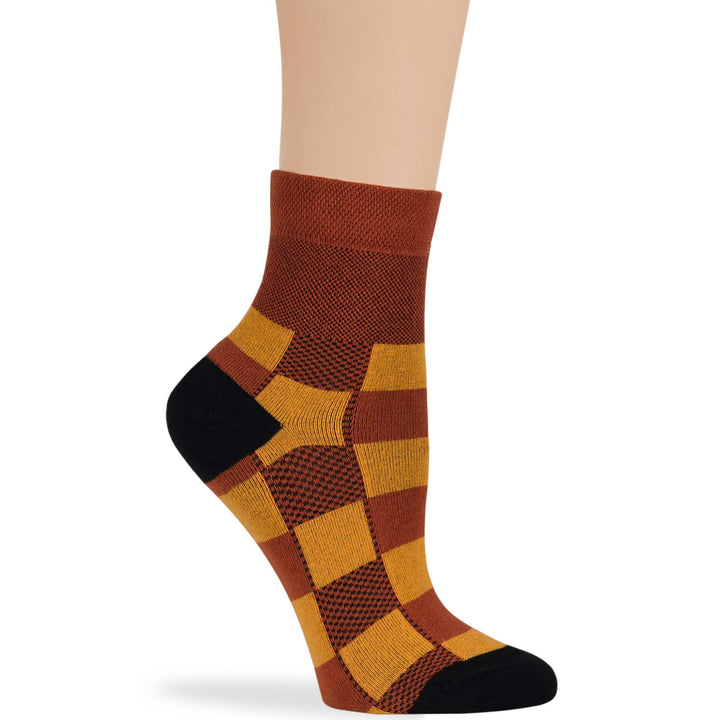 women-cotton-diabetic-ankle-seamless-non-binding-sock-4 pack-large-stripe-black-brown-orange