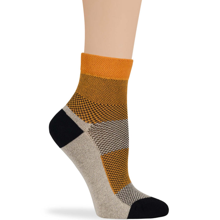 women-cotton-diabetic-ankle-seamless-non-binding-sock-4 pack-large-stripe-black-brown-orange-ecru