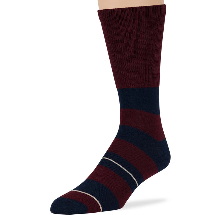 men-diabetic-cotton-seamless-crew-socks-5 pack-large-stripe-burgundy-dark navy