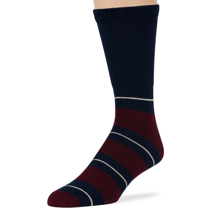 men-diabetic-cotton-seamless-crew-socks-5 pack-large-stripe-burgundy-dark navy