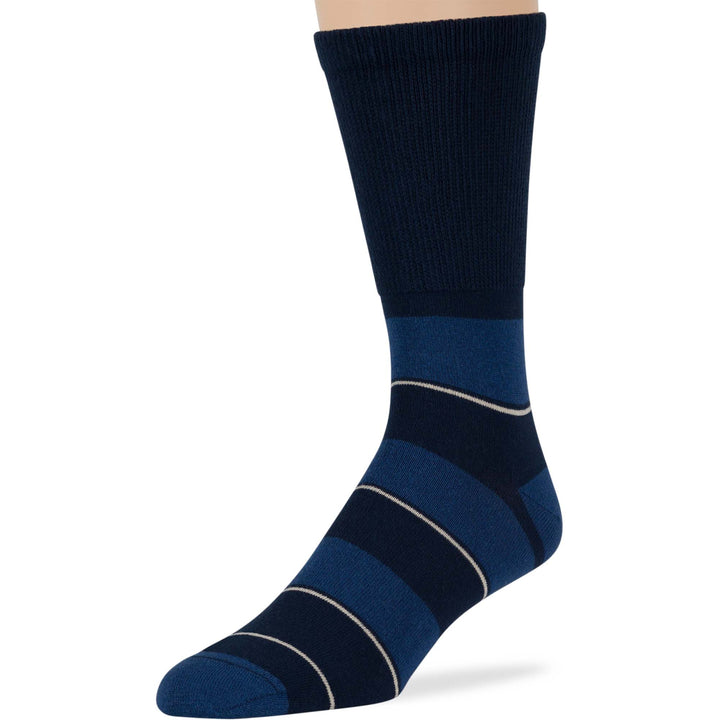 men-diabetic-cotton-seamless-crew-socks-5 pack-large-stripe-denim blue-dark navy