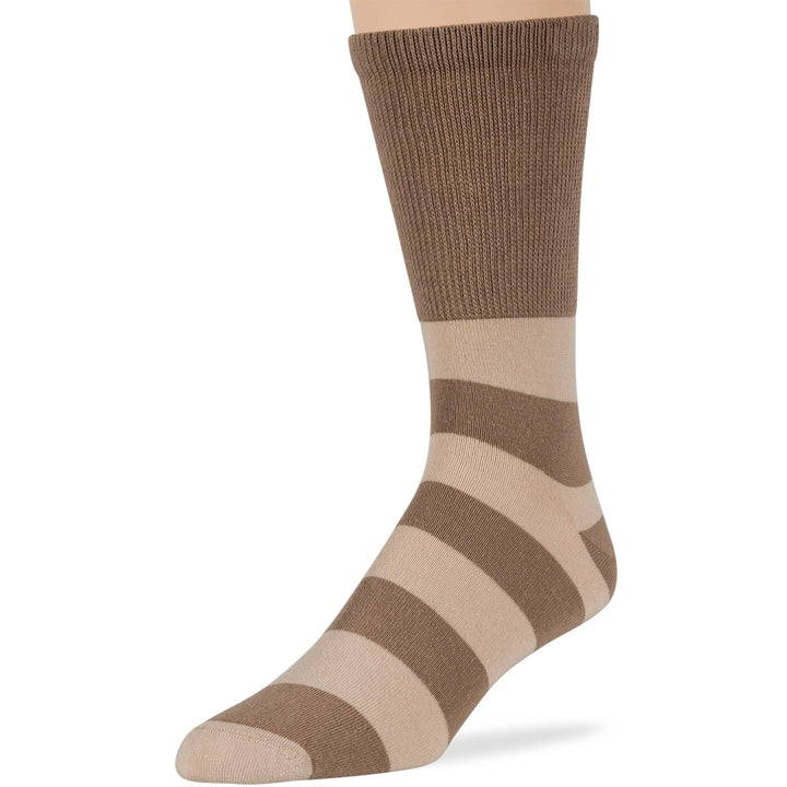men-diabetic-cotton-seamless-crew-socks-5 pack-large-stripe-light beige-light brown
