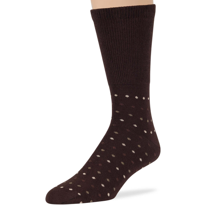 men-diabetic-cotton-seamless-crew-socks-5 pack-large-pattern-dark brown