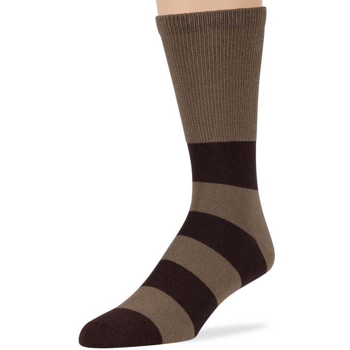 men-diabetic-cotton-seamless-crew-socks-5 pack-large-stripe-khaki-dark brown