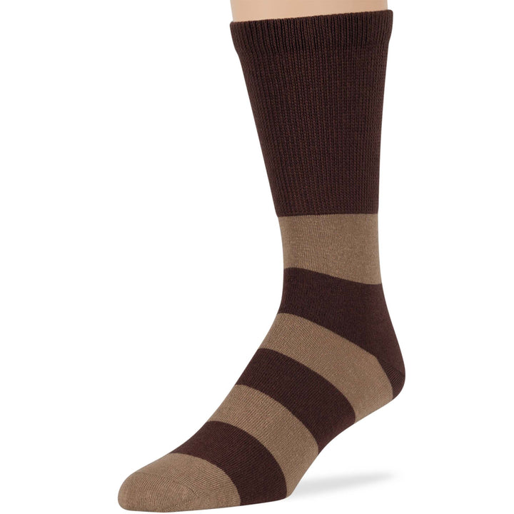 men-diabetic-cotton-seamless-crew-socks-5 pack-large-stripe-beige-dark brown