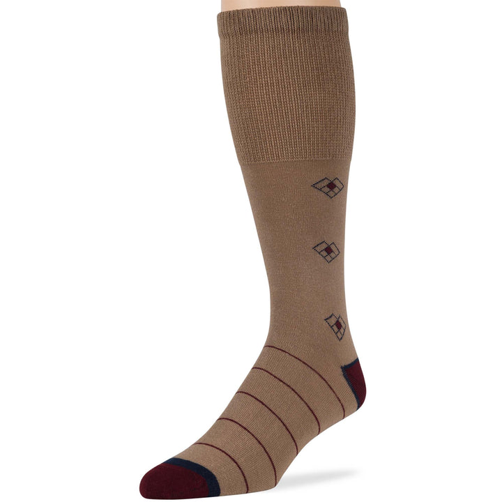 men-diabetic-cotton-non-binding-mid-calf-socks-5 pack-large-stripe-pattern-navy-burgundy-beige