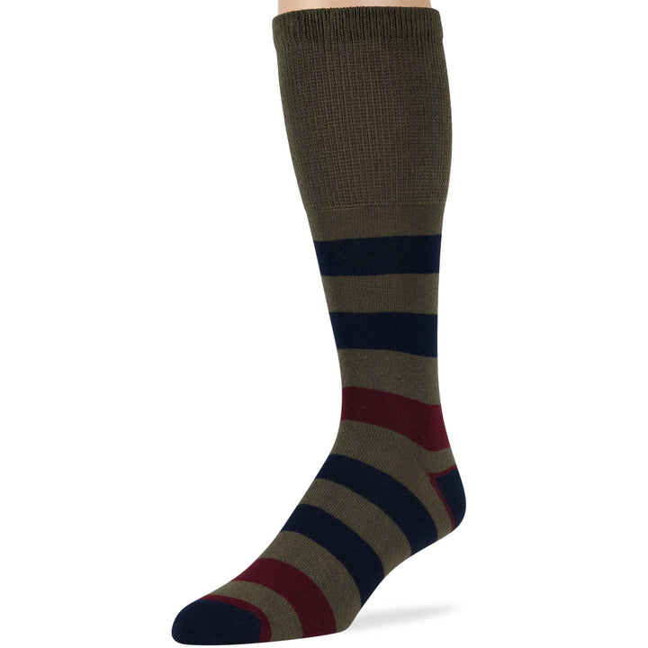 men-diabetic-cotton-non-binding-mid-calf-socks-5 pack-large-stripe-dark navy-burgundy-olive green