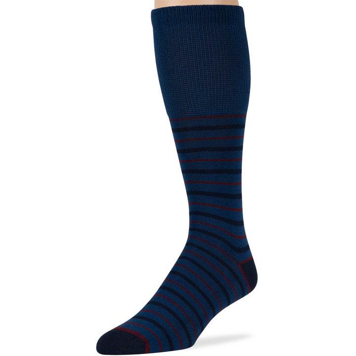 men-diabetic-cotton-non-binding-mid-calf-socks-5 pack-large-stripe-dark navy-burgundy-navy