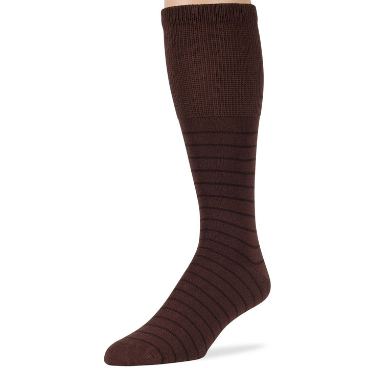 men-diabetic-cotton-non-binding-mid-calf-socks-5 pack-large-stripe-dark brown-brown